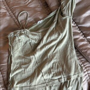 Barely worn song of style matching Olive Green One-Shoulder Tank Top & skirt